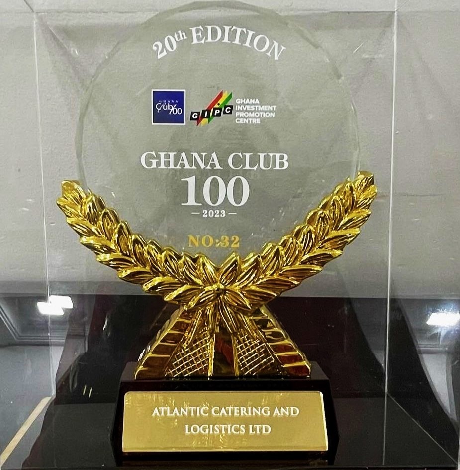 ATLANTIC CATERING & LOGISTICS TRIUMPHS AS FIRST IN HOSPITALITY & TOURISM AND 32ND IN THE OVERALL RANKING AT THE 2023 GHANA CLUB 100 AWARDS